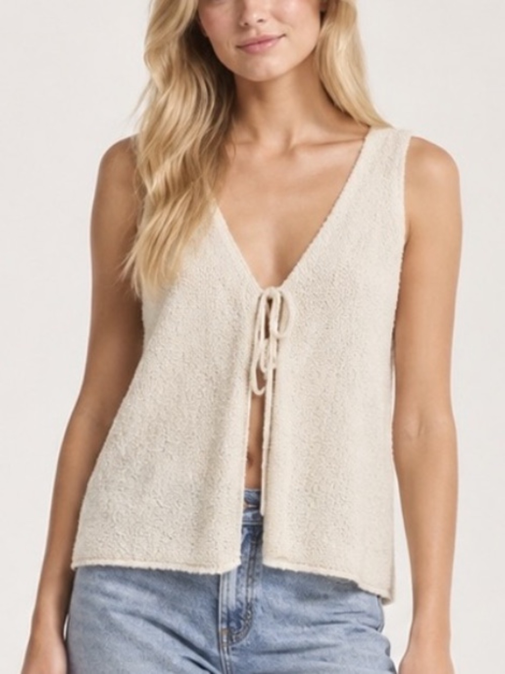 Abercrombie & Fitch Cream Textured Tie Front Sweater Vest Small 57186